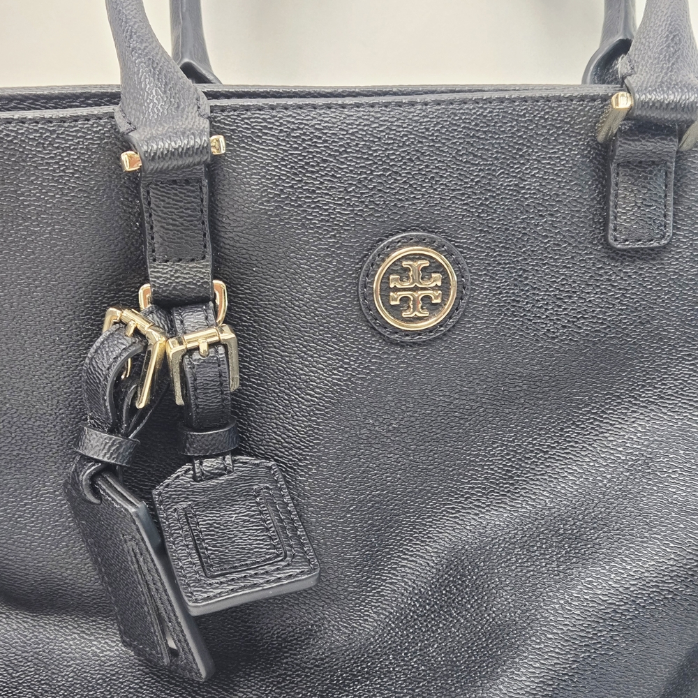 Black Leather Tory Burch Tote Bag with Gold Accents - Picture 4 of 13